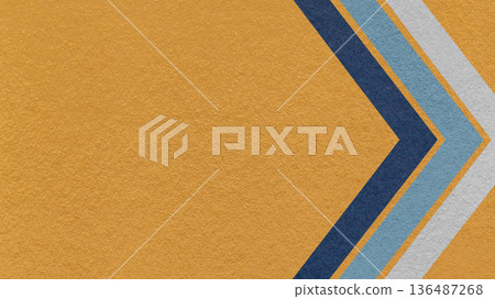 Ochre paper texture background with blue chevron corner stripes and copy space for banner, presentation, template 136487268