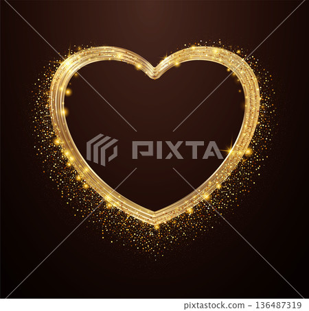 Gold glitter heart frame set. Luxury shimmer heart shape. Gold glitter heart frame set. Luxury shimmer heart shape. 136487319
