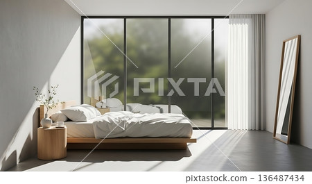 modern bedroom with bed 136487434