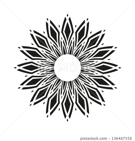 Radial Geometric Pattern in Flower Shape. Decorative Design Element. 136487558