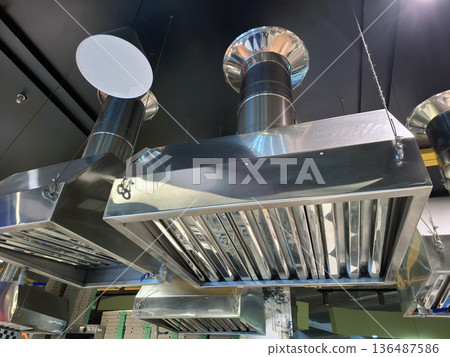 Hoods with ventilation system at the shop Hoods with ventilation system at the shop 136487586