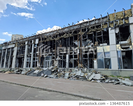 The building after the fire. The office building burned down The building after the fire. The office building burned down 136487615