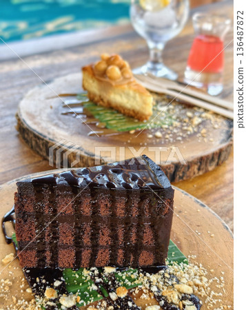 Close up chocolate layed cake, dessert Close up chocolate layed cake, dessert 136487872