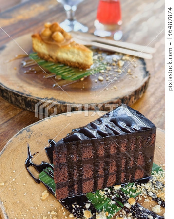 Close up chocolate layed cake, dessert Close up chocolate layed cake, dessert 136487874