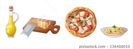 Set of oil, pizza, cheese and risotto Set of oil, pizza, cheese and risotto 136488010