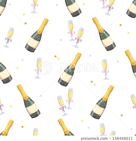 Seamless pattern with champagne bottles and glasses 136488011