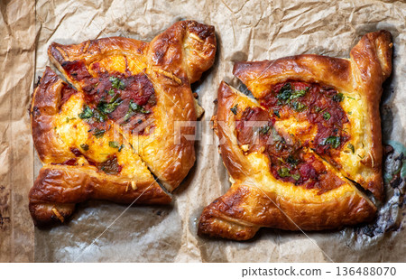 Savory Pastries Shaped Like Turtles On A Parchment-Lined Baking Tray. Savory Pastries Shaped Like Turtles On A Parchment-Lined Baking Tray. 136488070