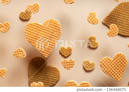 Floating Heart-Shaped Wafers Creating A Whimsical Artistic Display. 136488075
