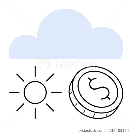 Technology, financial growth, renewable energy, savings, cloud services, and digital economy. A cloud, sun and dollar coin icon suggest cloud computing and financial . Cloud services and financial Technology, financial growth, renewable energy, savings, cloud services, and digital economy. A cloud, sun and dollar coin icon suggest cloud computing and financial . Cloud services and financial 136488134