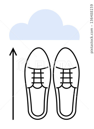 Career growth, personal progress, success journey, motivation, aspirations, self-improvement. Shoes, cloud and upward arrow upward movement. Progress and success journey visualization 136488159