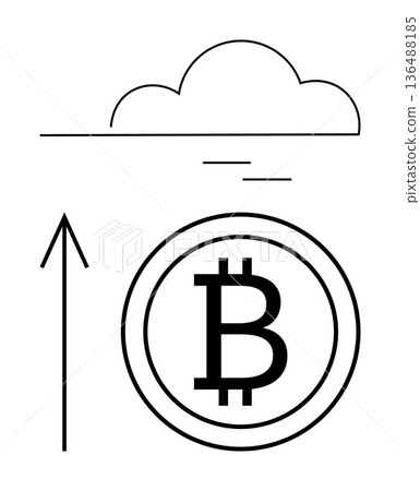 Cryptocurrency, blockchain technology, digital assets, financial growth, cloud computing, market trends. Bitcoin symbol with an upward arrow and cloud. Cryptocurrency and financial growth concept Cryptocurrency, blockchain technology, digital assets, financial growth, cloud computing, market trends. Bitcoin symbol with an upward arrow and cloud. Cryptocurrency and financial growth concept 136488185
