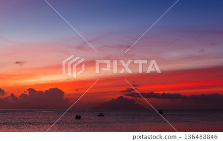 Mahe island, Seychelles. Bright tropical sunset 136488846