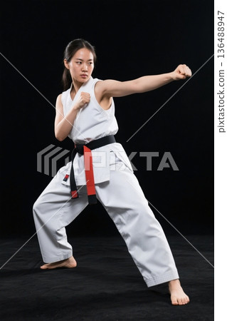 女性空手道练习者武术姿态 136488947