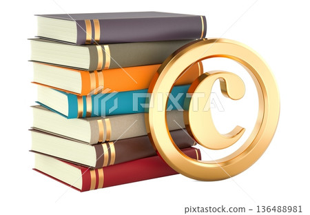 Stack of books with copyright symbol. 3D rendering Stack of books with copyright symbol. 3D rendering 136488981