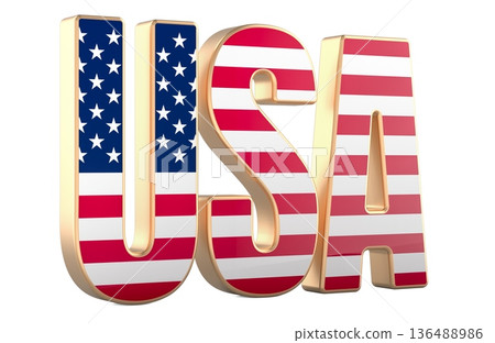 USA letters with American flag. 3D rendering 136488986