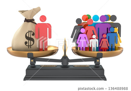 World Day of Social Justice or wealth inequality concept with scales and people, 3D rendering World Day of Social Justice or wealth inequality concept with scales and people, 3D rendering 136488988