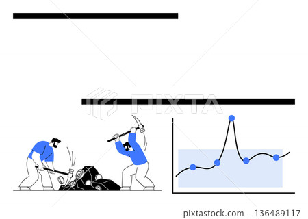 Data visualization, trend analysis, data mining, technology, research methods, business insights. Stylized figures mining data and statistical graph. Data mining and trend analysis concept Data visualization, trend analysis, data mining, technology, research methods, business insights. Stylized figures mining data and statistical graph. Data mining and trend analysis concept 136489117