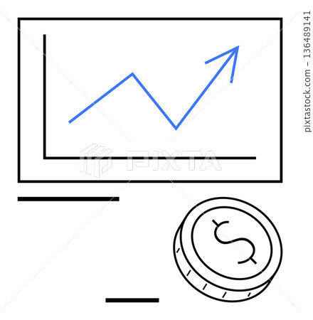Business strategy, economic growth, profitability, investment, financial planning, wealth management. Chart with an upward arrow and dollar coin. Economic growth and profitability theme 136489141