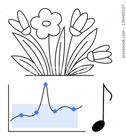 Data analysis, creativity, growth trends, music , design ideas, technology integration. Abstract line art flowers, graph and note. Data analysis and creativity conceptual themes Data analysis, creativity, growth trends, music , design ideas, technology integration. Abstract line art flowers, graph and note. Data analysis and creativity conceptual themes 136489187