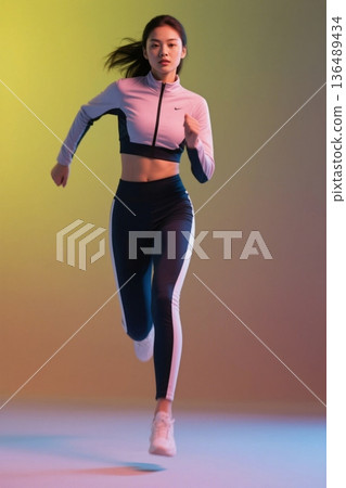 亚洲女性运动跑步形象 136489434