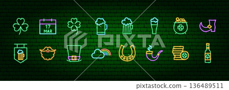Saint Patrick Day Neon Objects Saint Patrick Day Neon Objects 136489511