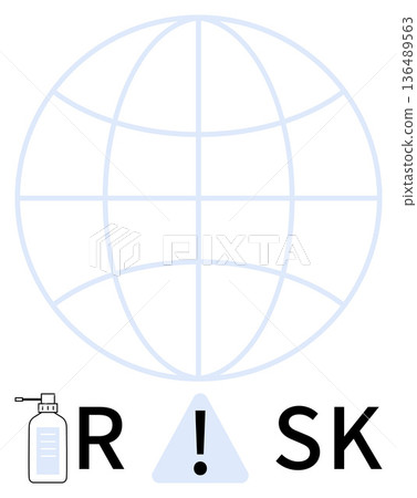 Global health, risk assessment, pandemic hygiene, safety awareness, sanitation, preventative measures. World globe with warning symbol and sanitizer icon. Global health and risk assessment concept Global health, risk assessment, pandemic hygiene, safety awareness, sanitation, preventative measures. World globe with warning symbol and sanitizer icon. Global health and risk assessment concept 136489563