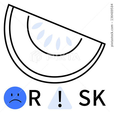Risk management, decision-making, alert systems, emotional health, uncertainty, evaluation. A sad face, warning triangle and watermelon slice. Risk management and decision-making idea Risk management, decision-making, alert systems, emotional health, uncertainty, evaluation. A sad face, warning triangle and watermelon slice. Risk management and decision-making idea 136489584