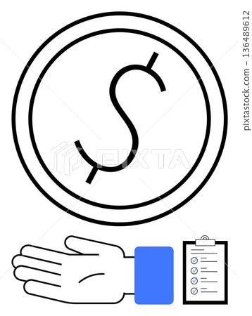 Financial aid, budgeting, resource allocation, donation requests, economic planning, nonprofit funding. A hand extends below a dollar sign, accompanied by a checklist. Financial aid and budgeting Financial aid, budgeting, resource allocation, donation requests, economic planning, nonprofit funding. A hand extends below a dollar sign, accompanied by a checklist. Financial aid and budgeting 136489612