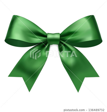 Realistic green satin ribbon bow isolated on white background gift decoration for packaging labels invitations branding and promotions 136489732