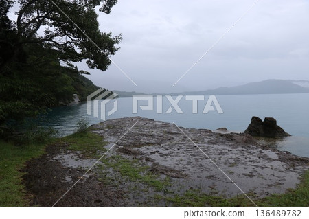 雨天,秋田縣田澤湖畔的御座石神社,東北地區 雨天,秋田縣田澤湖畔的御座石神社,東北地區 136489782