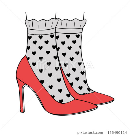 Elegant Red Shoes Paired with Vintage Lace Fishnet Socks in Refined Retro Style Elegant Red Shoes Paired with Vintage Lace Fishnet Socks in Refined Retro Style 136490114