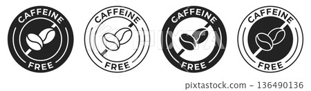 Caffeine free label. Decaf icon. Caffeine free vector illustration for product packaging logo, sign, symbol or emblem isolated. Caffeine free label. Decaf icon. Caffeine free vector illustration for product packaging logo, sign, symbol or emblem isolated. 136490136