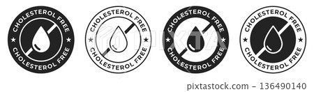Cholesterol free label. Trans fat free icon. Zero cholesterol illustration for product packaging logo, sign, symbol, badge or emblem isolated. 136490140