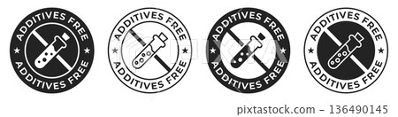 Additives free label. No chemicals illustration for product packaging logo, sign, symbol, badge or emblem. Additives free icon isolated. Additives free label. No chemicals illustration for product packaging logo, sign, symbol, badge or emblem. Additives free icon isolated. 136490145