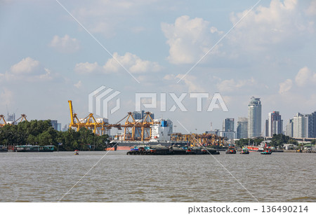 Panorama of Bangkok shipping container terminal, The Asian modernize harbor and global trade. 136490214