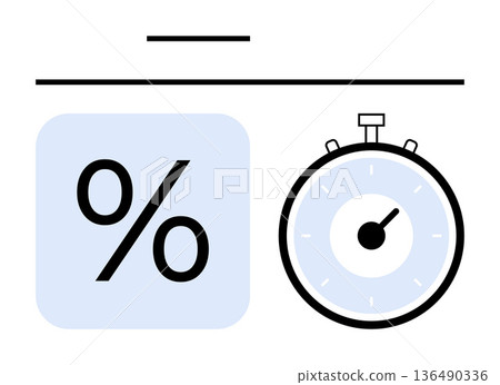 Time management, productivity tracking, efficiency, performance analysis, goal setting, business operations. Percentage sign and stopwatch . Time management and productivity tracking visualization Time management, productivity tracking, efficiency, performance analysis, goal setting, business operations. Percentage sign and stopwatch . Time management and productivity tracking visualization 136490336