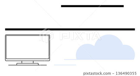 Cloud technology, data storage, online access, digital transformation, web services, IT infrastructure. Minimal graphic of a monitor and cloud. Cloud technology and data storage concept Cloud technology, data storage, online access, digital transformation, web services, IT infrastructure. Minimal graphic of a monitor and cloud. Cloud technology and data storage concept 136490355