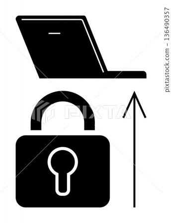 Cybersecurity, data privacy, information protection, online security, file transfer, secure upload. A laptop, padlock and upward arrow . Cybersecurity and data privacy Cybersecurity, data privacy, information protection, online security, file transfer, secure upload. A laptop, padlock and upward arrow . Cybersecurity and data privacy 136490357
