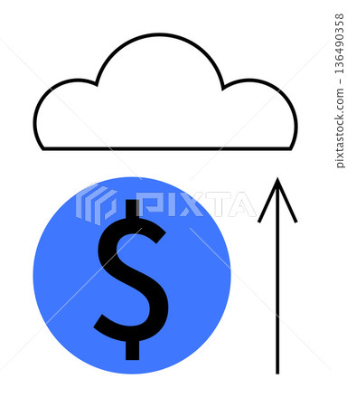 Financial technology, cloud storage, data backup, digital economy, financial transactions, online services. A dollar symbol below a cloud and up arrow. Financial technology and cloud storage concept Financial technology, cloud storage, data backup, digital economy, financial transactions, online services. A dollar symbol below a cloud and up arrow. Financial technology and cloud storage concept 136490358