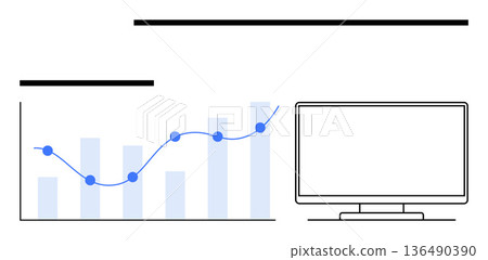 Data analysis, performance tracking, business statistics, financial growth, technology interface. Bar chart and line graph alongside a computer screen. Data analysis and performance tracking concept Data analysis, performance tracking, business statistics, financial growth, technology interface. Bar chart and line graph alongside a computer screen. Data analysis and performance tracking concept 136490390