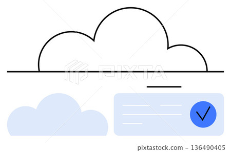 Cloud technology, data security, online authentication, digital storage, secure access, data management. ion of a cloud with a verification checkmark. Cloud technology and data security concept 136490405