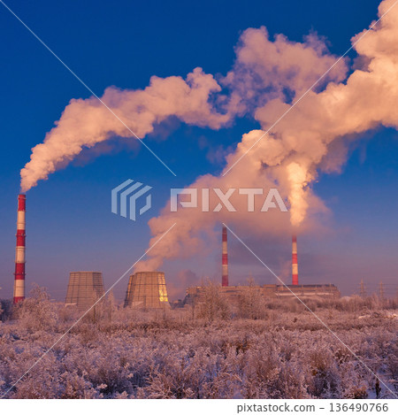 Beautiful winter industrial landscape shot at morning Beautiful winter industrial landscape shot at morning 136490766