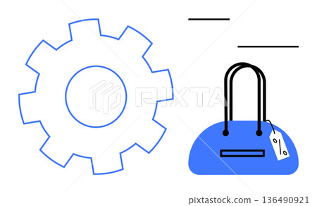 E-commerce, retail innovation, shopping, price tags, product development, automation. Minimal gear icon next to a handbag with a tag. E-commerce and retail innovation visual E-commerce, retail innovation, shopping, price tags, product development, automation. Minimal gear icon next to a handbag with a tag. E-commerce and retail innovation visual 136490921