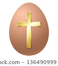 Easter chicken egg with a golden Christian cross 136490999