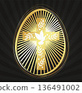 Golden Easter egg with rays of light and a Christian cross 136491002