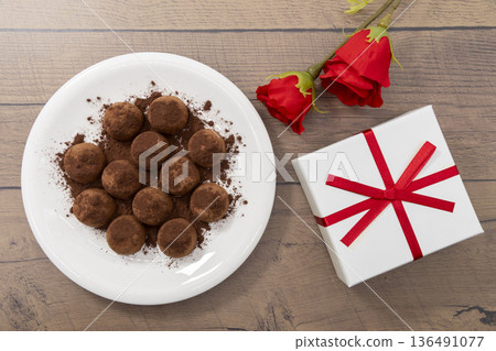 Valentine's Day gifts and chocolate truffles 136491077