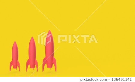 Startup Growth Stages With Three Rocket Launches 3d render. Startup Growth Stages With Three Rocket Launches 3d render. 136491141