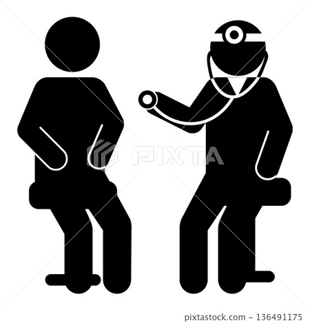 Pictogram of a doctor examining a patient with a stethoscope 136491175