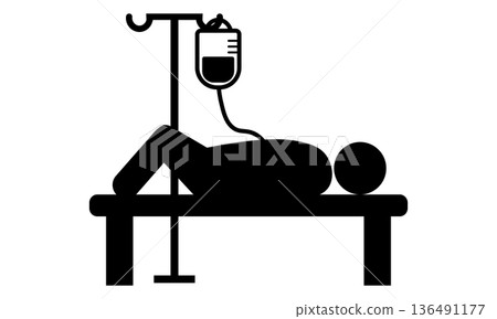 Pictogram of a patient resting after receiving an IV drip 136491177