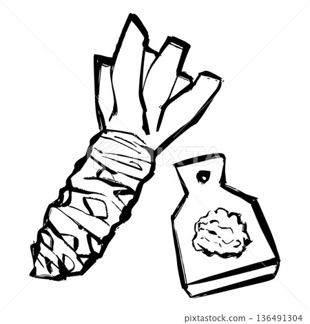 Line drawing illustration of wasabi and grated wasabi Line drawing illustration of wasabi and grated wasabi 136491304